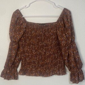 I.N. San Francisco Floral Smocked Top in Brown